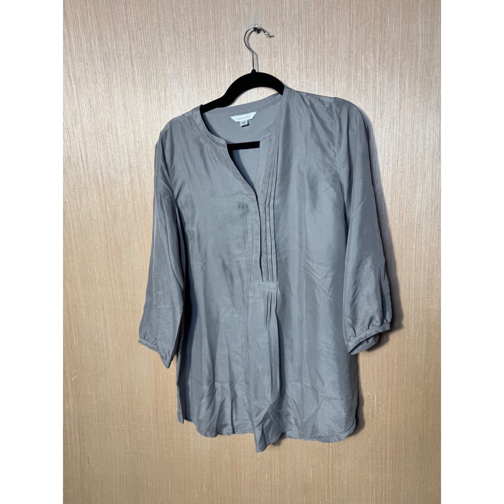 Garnet Hill Womens Gray 100% Silk Pintuck Pleated 3/4 Sleeve Tunic Blouse Size 6